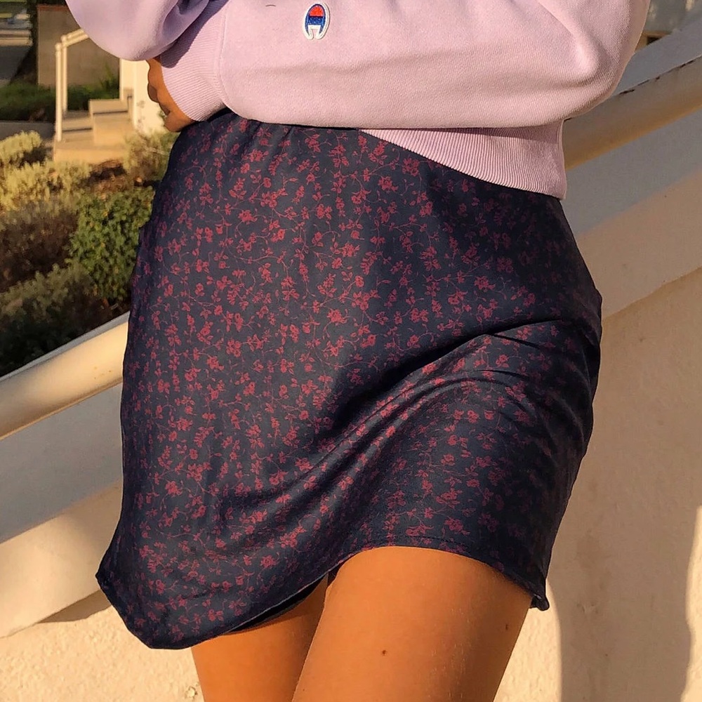 UO Rosa satin slip mini skirt
